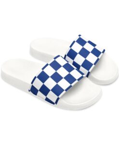 Men's Blue Checkered Slides Se3