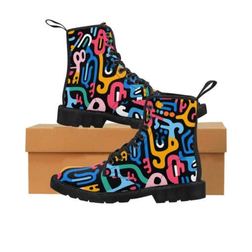 Abstract colorful Women's Canvas Boots SE59 - Image 2