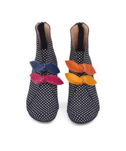 Black And White Dots Leather Boots SE54