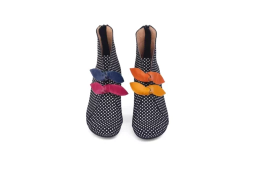 Black And White Dots Leather Boots SE54