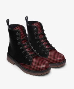 Black And Red Boots Casual Leather Lightweight Boots SE55
