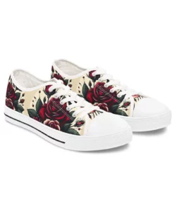 Floral Rose Print Women's Low Top Sneakers SE26