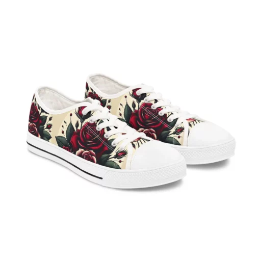 Floral Rose Print Women's Low Top Sneakers SE26
