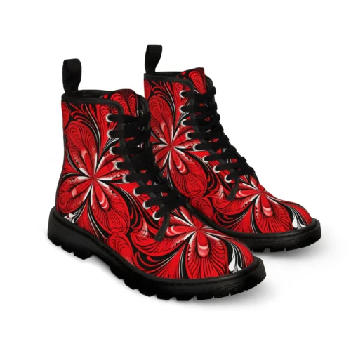 Relaxing Red Pattern Combat Boots SE52