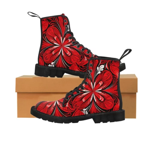 Relaxing Red Pattern Combat Boots SE52 - Image 2