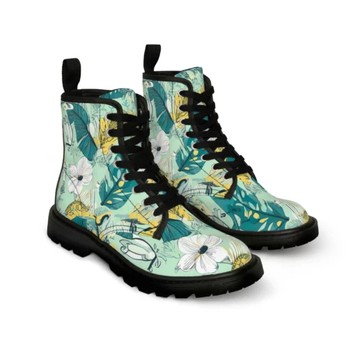 Women's Trendy Green Pattern Combat Boots SE56