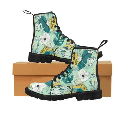 Women's Trendy Green Pattern Combat Boots SE56 - Image 2