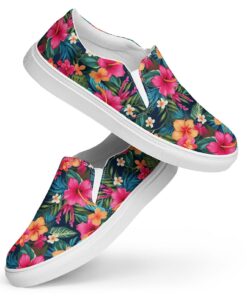 Women’s Tropical Flowers Print Canvas Slip-On SE38