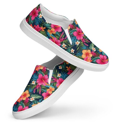 Women’s Tropical Flowers Print Canvas Slip-On SE38
