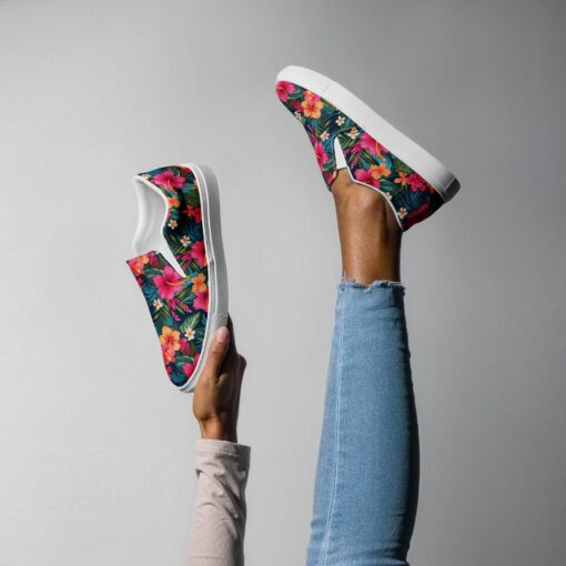 Women’s Tropical Flowers Print Canvas Slip-On SE38 - Image 2